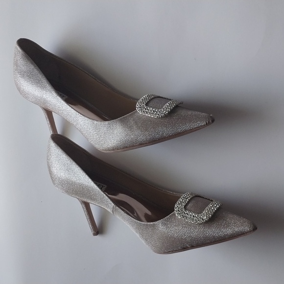 BADLEY MISCHA Pumps High Heel Sparkle Diamond Brooch Pointed The CHER Size 13M - Picture 8 of 12
